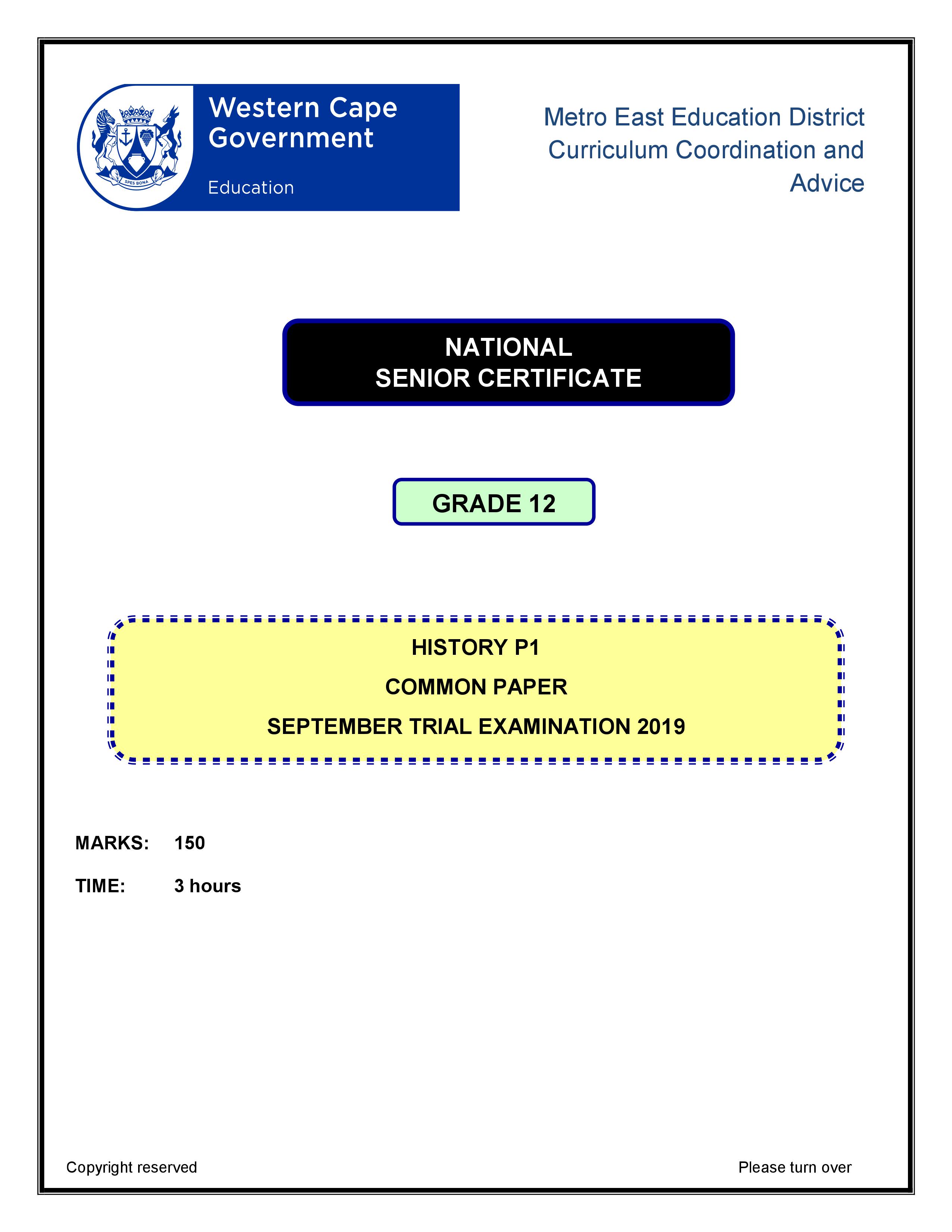 History P1 Trial Examination 2019 (Sep) Metro East Education District