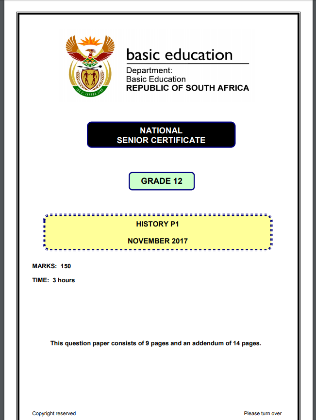 NSC Nov 2017 History Paper 2 Memo WCED EPortal